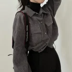 Rimocy-Chic-Pockets-Long-Sleeve-Cropped-Blouse-for-Women-Corduroy-Drawstring-Short-Jacket-Woman-Korean-Wild-5