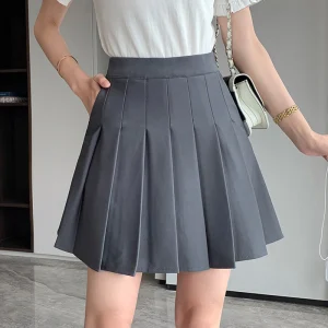 Rimocy-Korean-Elastic-High-Waist-Pleated-Skirt-Woman-Black-Gray-Short-A-Line-Skirts-for-Women-1