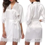 Sexy-Womens-Silk-Satin-Lace-Border-Nightgown-Pajamas-Solid-Smooth-Robe-Dress-Skin-friendly-Comfortable-Exquisite