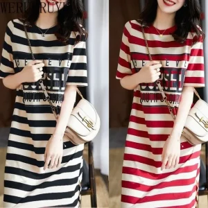 Striped-Print-Short-Sleeve-Midi-Dress-Summer-Aesthetic-Clothes-Korean-Fashion-Casual-Harajuku-Dresses-for-Women-1
