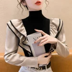 Stylish-Turtleneck-Spliced-Folds-Ruffles-Blouse-Female-Clothing-2023-Autumn-New-Casual-Pullovers-All-match-Office
