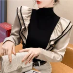 Stylish-Turtleneck-Spliced-Folds-Ruffles-Blouse-Female-Clothing-2023-Autumn-New-Casual-Pullovers-All-match-Office-4