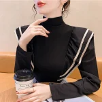 Stylish-Turtleneck-Spliced-Folds-Ruffles-Blouse-Female-Clothing-2023-Autumn-New-Casual-Pullovers-All-match-Office-5