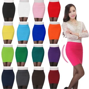 Summer-Women-High-Waist-Skirt-Solid-Color-Elastic-Pleated-Skirt-For-Office-Lady-Draped-Slim-Mini