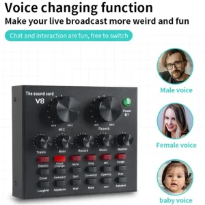 V8 Professional Sound Card Streaming Live Broadcast Podcast Recording Studio Equipment Voice Changer Audio Interface SoundCard 1