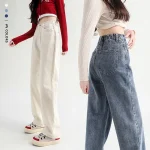 Woman-Jeans-Elastic-High-Waist-Wide-Leg-Cotton-Denim-Clothing-Blue-White-Streetwear-Vintage-Fashion-Harajuku