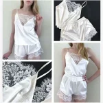 Women-Sexy-Lace-Border-Comfortable-Nightwear-Smooth-Satin-Skin-Friendly-Pajamas-Suspenders-Tops-Shorts-2pcs-Outfit-4