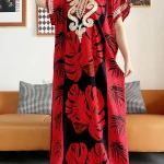 2023-New-African-Style-Short-Sleeve-Dresses-Floral-Printed-Big-Flower-Loose-Boubou-Maxi-Islam-Women-5