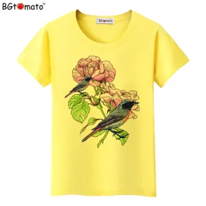 BGtomato-Beautiful-flowers-t-shirts-Hot-sale-brand-new-tops-short-sleeve-solid-color-casual-shirts