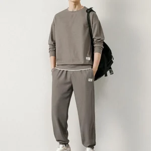 Casual-Sports-Suit-Men-s-Casual-Sport-Suit-with-Waffle-Texture-Sweatshirt-Jogger-Pants-Set-for-1
