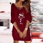 Christmas-Women-s-Dresses-2023-Fashion-Wine-Glass-Print-Casual-V-Neck-Half-Sleeve-Xmas-New-10