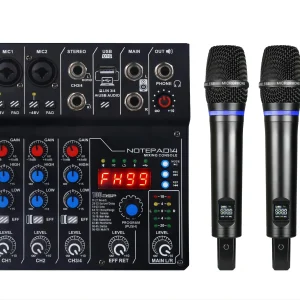 HOT-DJ-Console-Mixer-Soundcard-with-Bluetooth-4-Channel-UHF-Wireless-Microphone-for-Studio-Recording-DJ