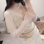 New-Sexy-Lace-Blouse-Women-T-Shirts-Tops-Tee-Thin-Summer-Long-Sleeve-See-through-Mesh-2