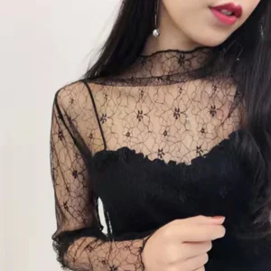 New-Sexy-Women-Tee-Tops-T-Shirts-Women-Clothing-Blouse-Sexy-Mesh-Lace-Shirts-See-through
