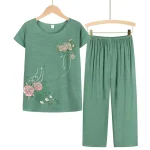 Summer-Women-Lounge-Wear-Set-Short-Sleeve-Floral-Print-T-shirt-Trousers-Pants-Loose-Two-Pieces-2