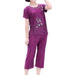 Summer-Women-Pant-Set-Pajamas-Suit-O-Neck-Floral-Print-Short-Sleeve-T-shirt-Pants-Loose-2