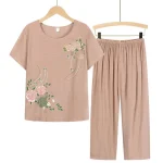 Summer-Women-Pants-Pajama-Set-Short-Sleeve-Floral-Print-Suits-T-shirt-Pants-Loose-Two-Pieces-2