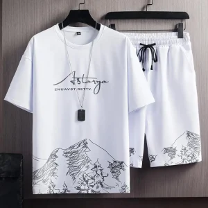 Trendy-Summer-Tracksuit-Short-Sleeve-Skin-touching-Casual-Outfit-Mountain-Print-Loose-T-shirt-Loose-Shorts