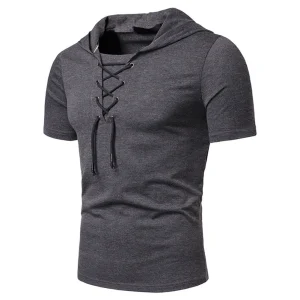 Fashion-New-Men-Hooded-Loose-Tie-Up-Hip-hop-Casual-Short-Sleeved-T-shirt-Top
