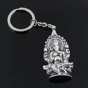New-Fashion-Men-30mm-Keychain-DIY-Metal-Holder-Chain-Vintage-Ganesha-Buddha-Elephant-62x32mm-Silver-Color