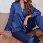 Women-Silk-Satin-Pajamas-Set-Solid-Causal-Ladies-Long-Sleeve-Sleepwear-Fashion-Comfort-V-neck-Loungewear-2