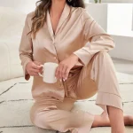 Women-Silk-Satin-Pajamas-Set-Solid-Causal-Ladies-Long-Sleeve-Sleepwear-Fashion-Comfort-V-neck-Loungewear